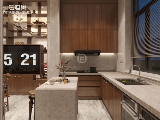 Customizable U Shaped Kitchen Cupboards With Quartz Countertop
