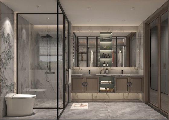 Stainless Steel Chinese Style Bathroom Vanity Cabinet With Exquisite Floral Handles