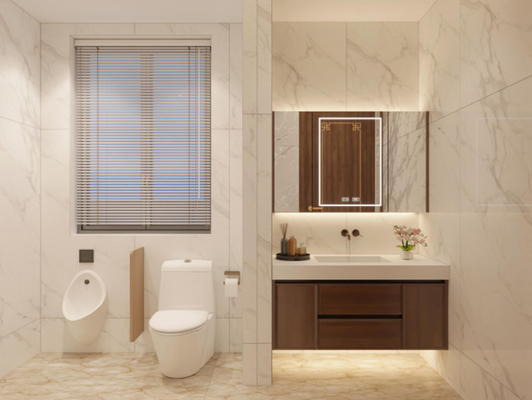 Custom Size Modern Bathroom Vanity Cabinet With Deep Brown Wood Grain Doors