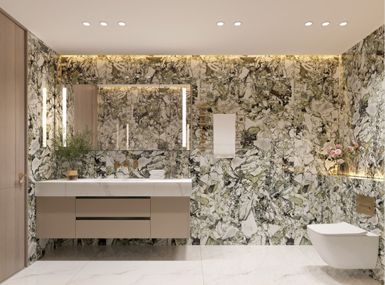 Sleek Stainless Steel Bathroom Vanity Cabinet White Quartz Top Gold Faucets And Square Mirror