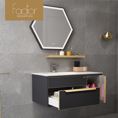Wall-Mounted Stainless Steel Bathroom Vanity Cabinet With Hexagonal LED Mirror