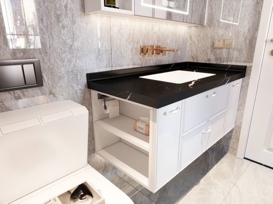 OEM ODM Custom Stainless Steel Bathroom Vanity Cabinet With Open Side Shelves