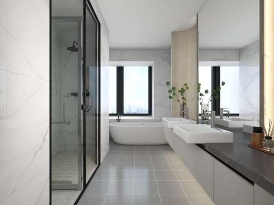 Fadior Starry Gray Stainless Steel Toilet Cabinet With Curved Light Wood Panel