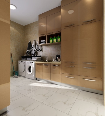 Gold Stainless Steel Laundry Room Cabinets With Customizable Storage And Appliances Integration