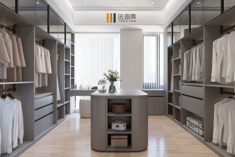 Contemporary Practical Meridian Gray Custom Walk In Closet With Floating Vanity