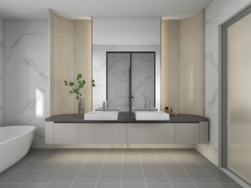 Fadior Starry Gray Stainless Steel Toilet Cabinet With Curved Light Wood Panel