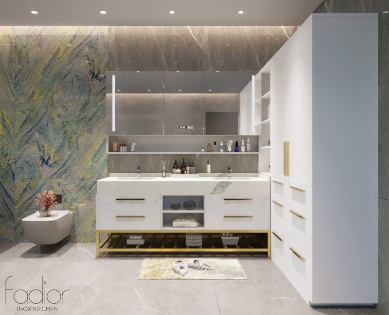 The Fadior Stainless Steel Bathroom Vanity Cabinet Modern Design With Gold Frame