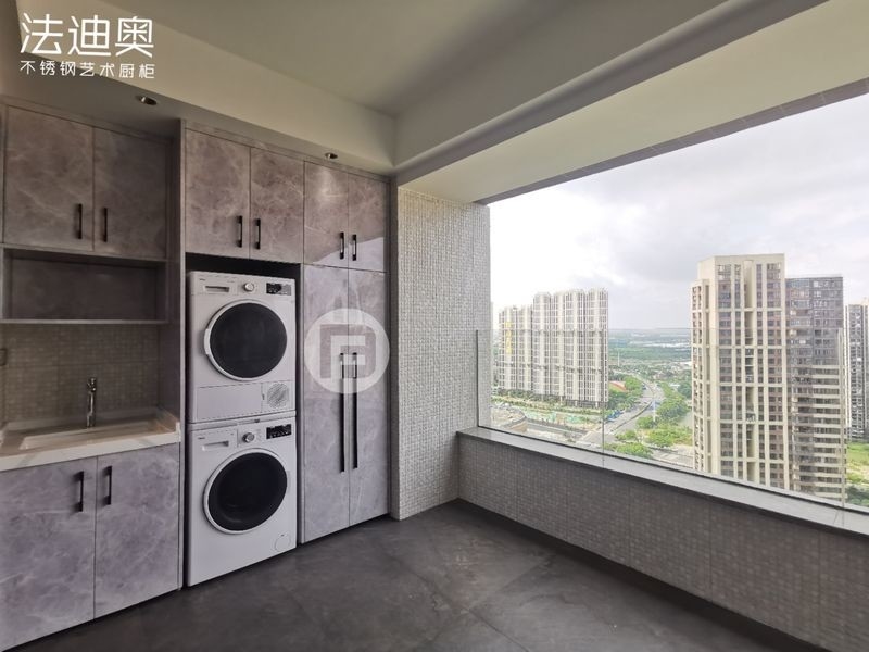 Cloud Stone Patterned Stainless Steel Laundry Cabinets Visually Appealing