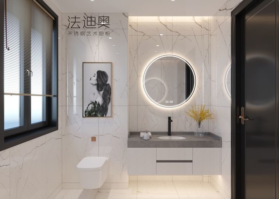 Moderne klassieke roestvrij staal badkamer vanity met slimme accessoires en drijvend ontwerp