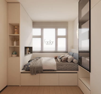 OEM Beige Tatami opslagbed met gebogen rand roestvrij staal hoek kast