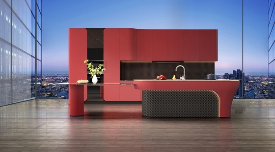 Moderne Rouge Rood Keukenkast van roestvrij staal met solide SS-dek
