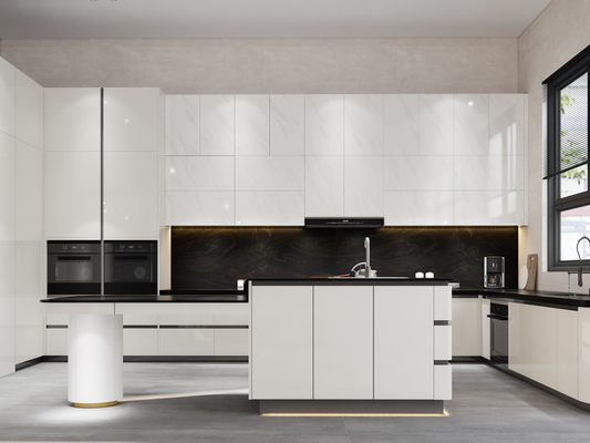 Versatile U-vormige keukenkasten Moderne zwarte keukenkasten met maximale opslag